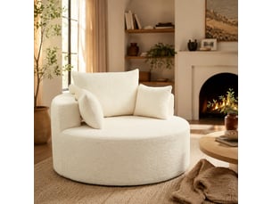 Fauteuil 127x127x82 cm, sans montage, coussin et dossier, confort, pour salon et chambre, mousse et chenille, beige