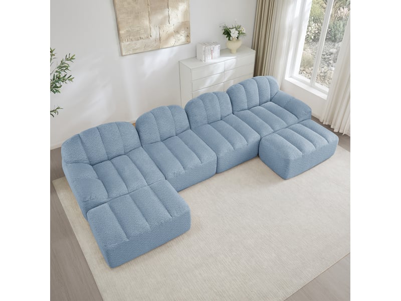  Canapé modulable en u 4 places avec 2 poufs bleu – tissu polaire granulé  - Conforama B