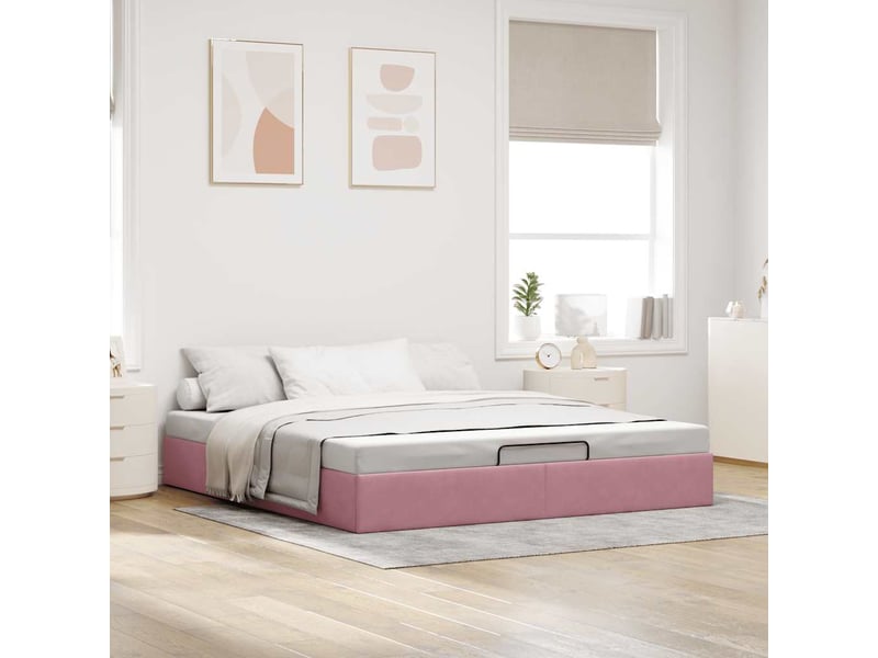 Lit double- lit adulte - cadre de lit ottoman sans matelas rose 200x200 cm velours - Conforama B
