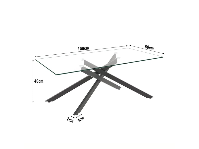  Table basse en verre trempé avec plateau transparent et structure en métal noir pour salon 100 × 60 × 46 cm  - Conforama D