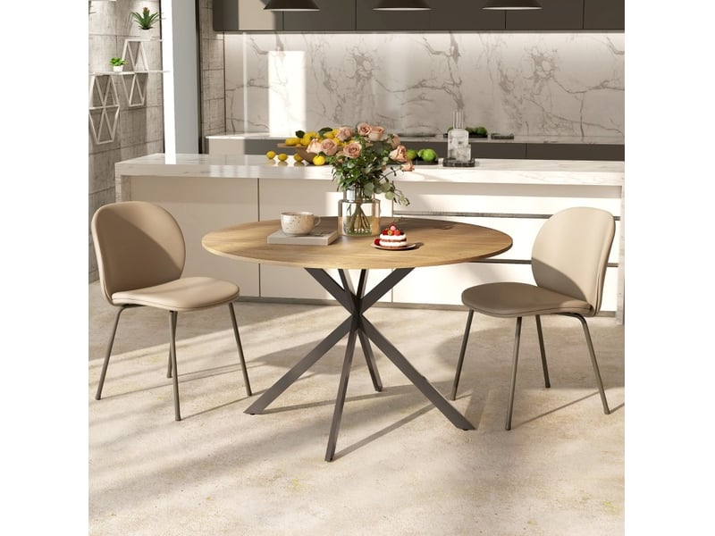  Table de salle à manger pour 4 personnes avec pieds en acier en x style industriel en bois coloris chêne  - Conforama B