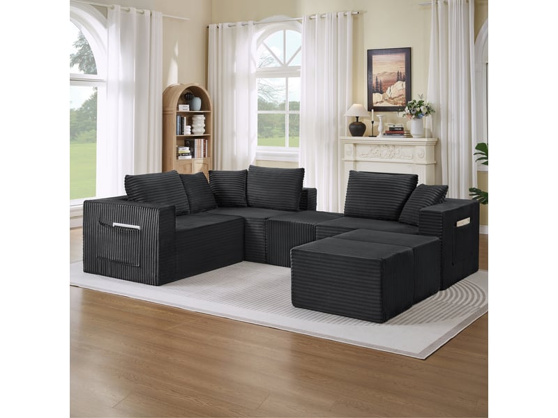 Canapé modulable 6 places en velours côtelé gris foncé, assise souple et composition flexible IKSETERA TRADING LTD - Conforama D