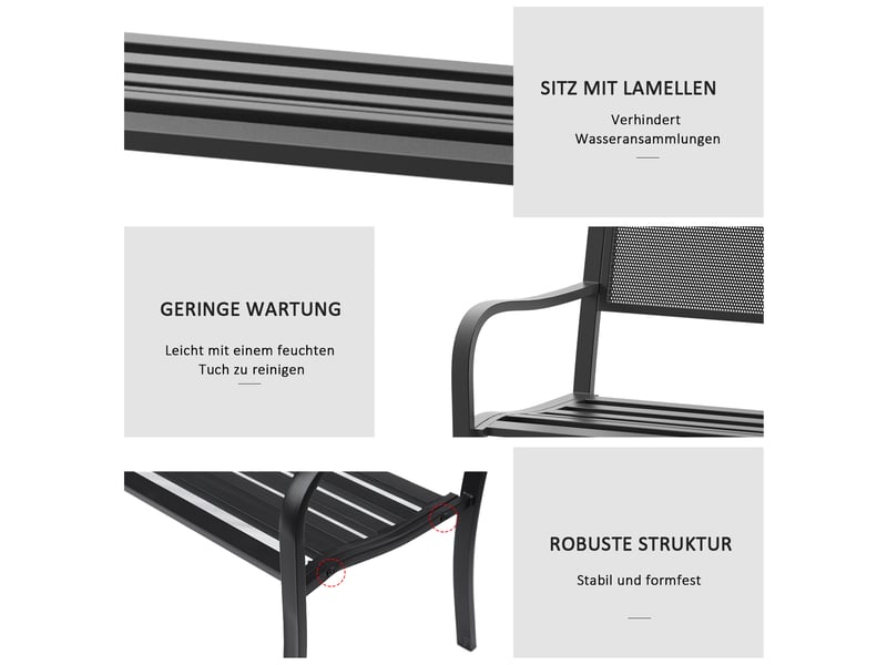  Banc de jardin 2 places en acier noir 127 x 60 x 87 cm  - Conforama E