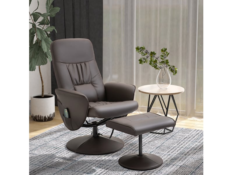  Fauteuil relax avec repose-pieds inclinable et pivotant 360° en similicuir marron 76 x 81 x 105 cm  - Conforama B