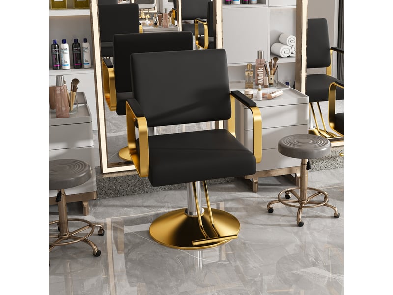 Fauteuil de coiffure hydraulique 360°, similicuir imperméable, base dorée, 1 pièce - Conforama B