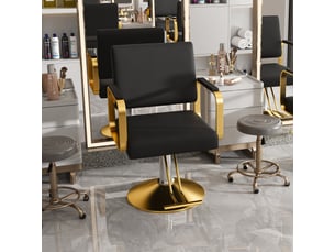 Fauteuil de coiffure hydraulique 360°, similicuir imperméable, base dorée, 1 pièce