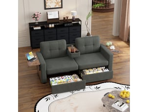 Canapé 2 places avec 2 tiroirs 178x71x57,5 cm en chenille gris foncé