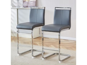 Lot de 2 tabourets de bar cantilever 33 x 46,5 x 96,5 cm - assise en cuir pu et structure métal argenté - gris
