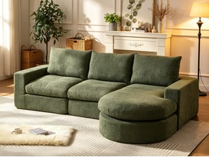 Canapé d'angle compressé réversible fixe <strong>BGSRYAO</strong> <strong></strong> 3 places Tissu Vert