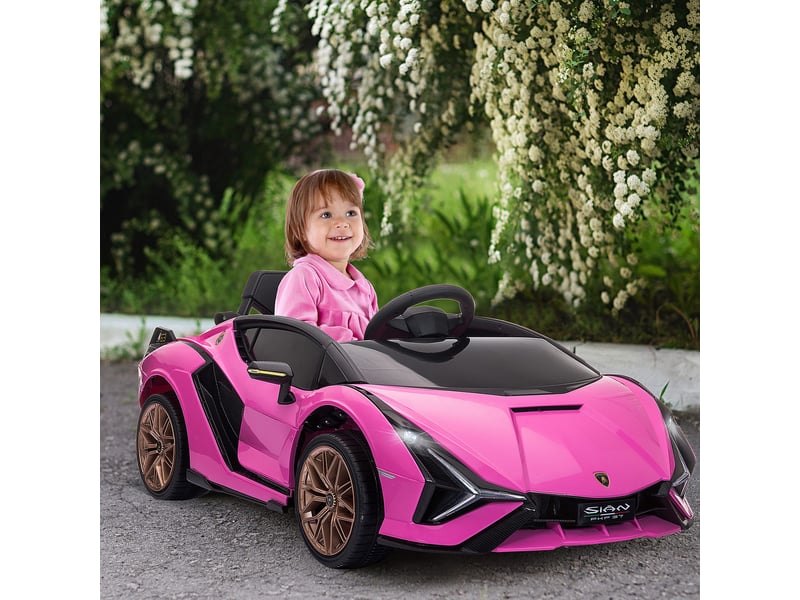  Voiture électrique enfants de sport véhicule électrique lamborghini sian 12 v - v. Max. 5 kmh avec télécommande 2,4g effets sonores + lumineux rose  - Conforama D