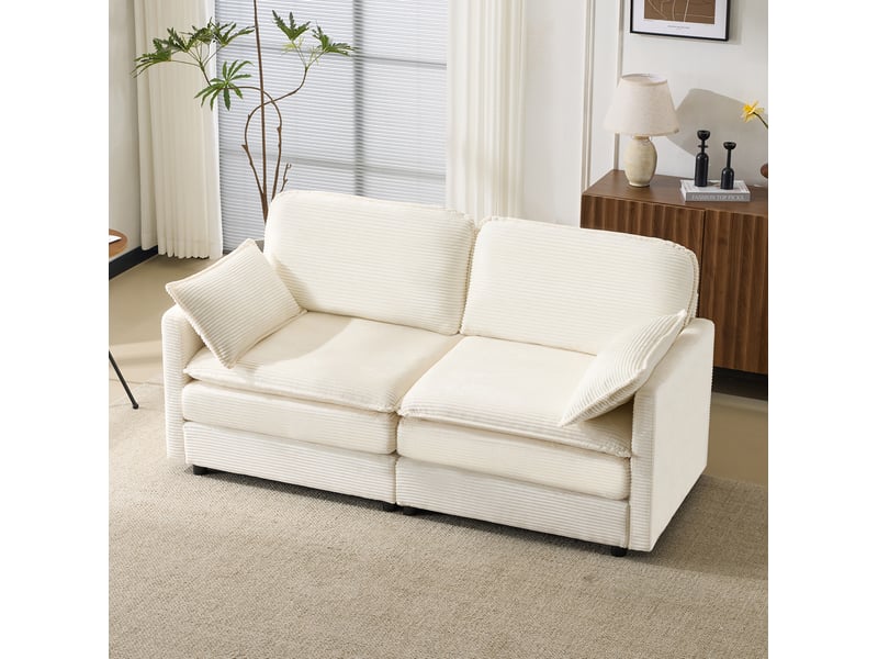 Canapé 2 places modenvie minimaliste en velours côtelé blanc 167,5 x 75 x 85 cm  - Conforama B