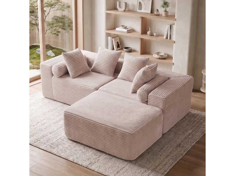 Canapé d'angle, canapé modulable – beige, en tissu chenille, style cloud - Conforama A