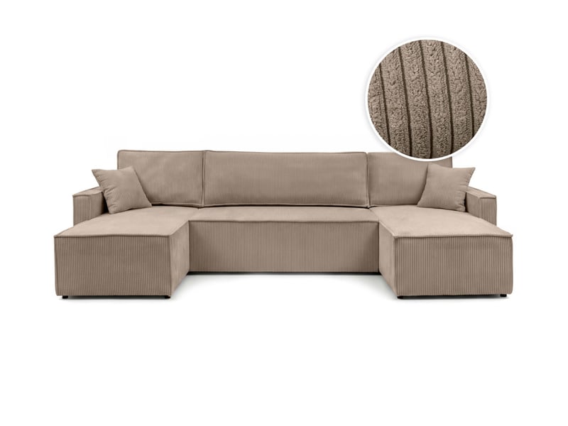  Farah - canapé d'angle panoramique convertible 6 places accoudoirs slim en velours cotelé  - Conforama A