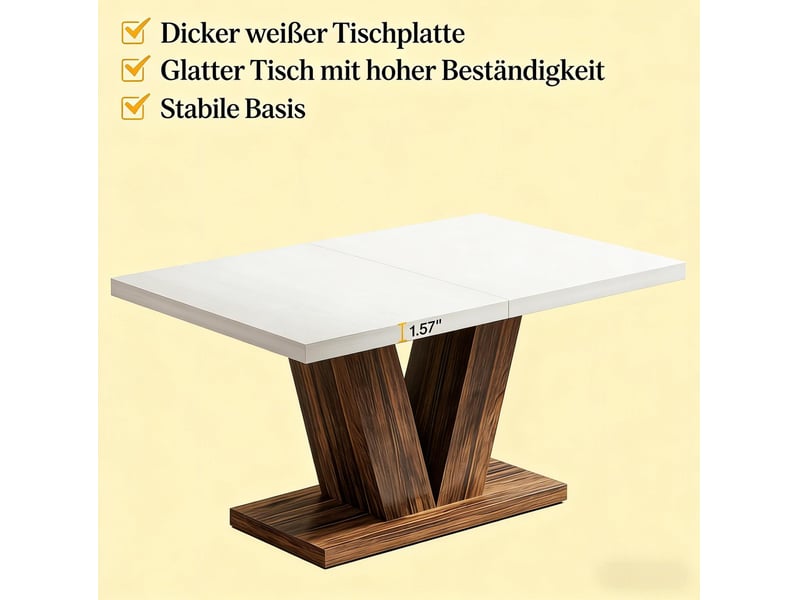  Table de salle à manger pour 4 à 6 personnes avec plateau de 4 cm et structure stable pour cuisine et salon 120 × 80 × 75 cm  - Conforama E