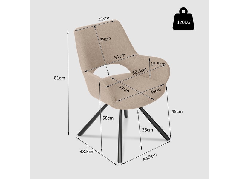  Lot de 6 chaise de salle à manger avec accoudoirs, pieds métal, beige  - Conforama D