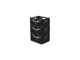 Lot 3 bacs de rangement pliables en plastique noir 27,5 x 37 x 19 cm
