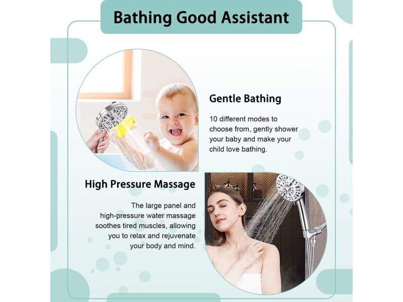  Douchette haute pression 8+2 modes – pommeau de douche à main avec tuyau inox 1,5 m, réglages de pulvérisation multiples  - Conforama D
