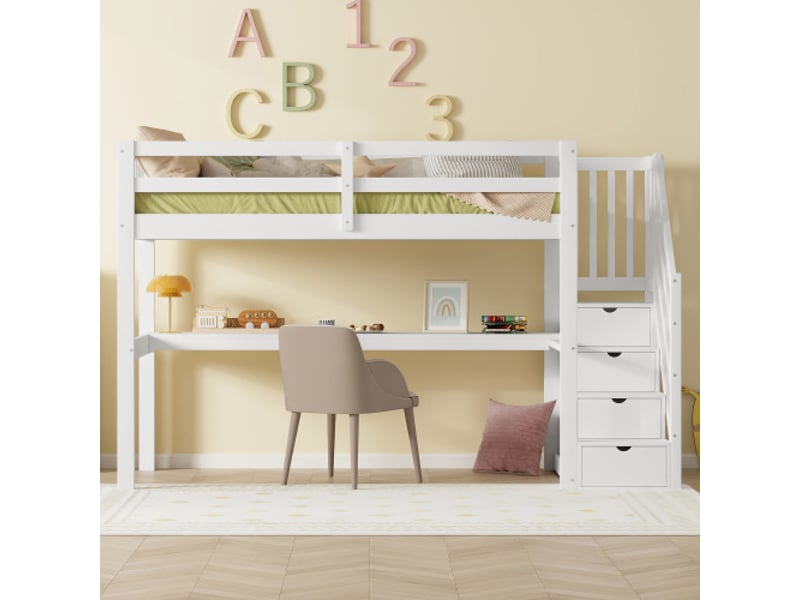  Lit mezzanine 90x200 cm coloris blanc pin lit enfant blanc - Conforama B