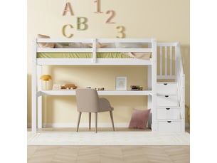 Lit mezzanine 90x200 cm <strong>MERAX</strong>  <strong>lit enfant blanc</strong> coloris blanc