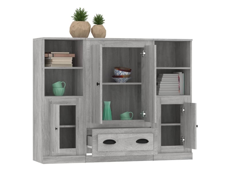  Buffets 3 pcs - bahut - meuble de rangement sonoma gris bois d'ingénierie  - Conforama E