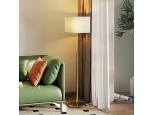 Lampadaire avec télécommande et luminosité réglable (3000k–6000k), abat-jour en tissu, doré