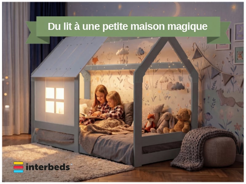 Lit cabane enfant montessori en bois massif gris anthracite avec toit et fenêtre, 80x160 cm – sommier à lattes inclus - Conforama W