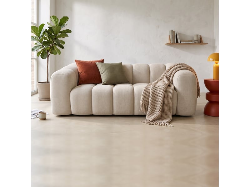  Canapé capitonné 3 places en tissu chenille beige - belleville Belleville - Conforama B