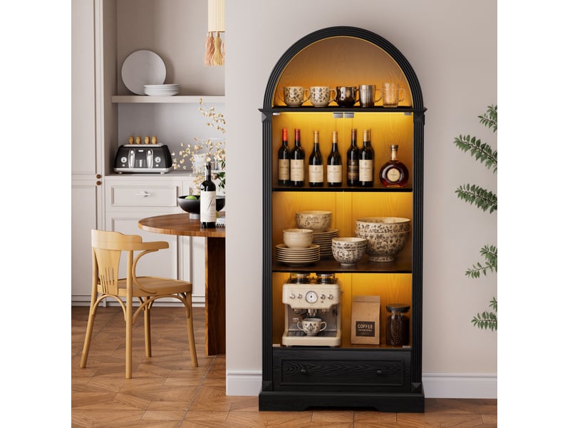  Vitrine en verre trempé sans poignée avec led tricolore en mdf et verre noir 80 × 35 × 180 cm  - Conforama C