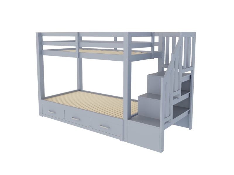 Lit superposé 90x200, lit gigogne extensible 90180x190cm avec escalier de rangement et tiroirs de lit, pour chambre enfant et adolescent, gris - Conforama D