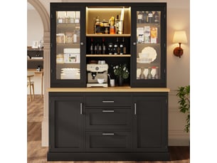Rayofi buffet de cuisine 140 x 40 x 185 cm - 3 tiroirs, étagères réglables, plan de travail, led rgb contrôlables par application, noir