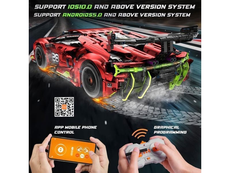 Kit voiture rc 1:10 rouge 2 202 pieces 2.4 ghz telecommande + controle app 4 modes 151498_AAABG02928_6_DROPFR - Conforama C