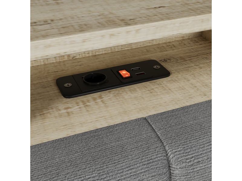 Lit 90x190 cm led, lit simple avec 2 tiroirs et usb type-c, velours gris foncé, sans matelas  - Conforama R