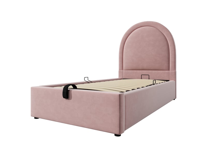  Lit coffre enfant lit simple 190x90 cm en velours rose avec rangement sous le couchage, sans matelas  - Conforama E