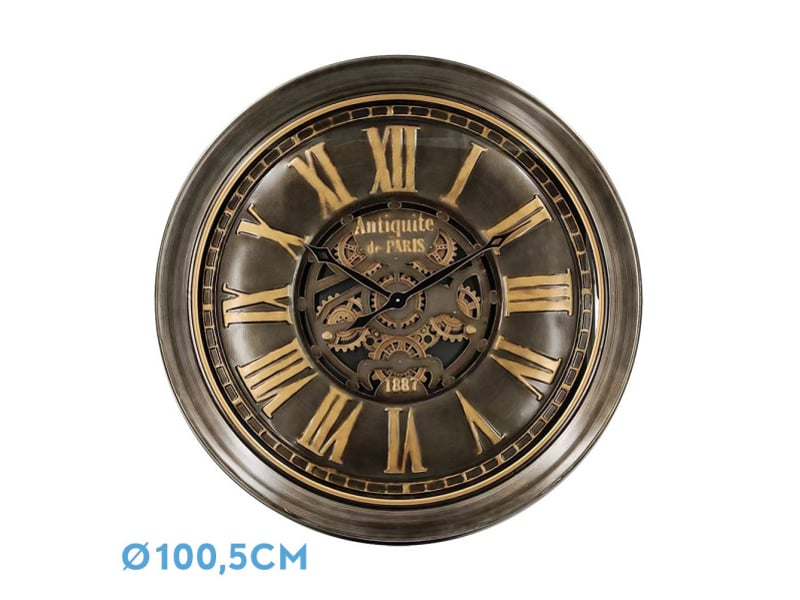  Horloge murale fabrilamp genova 100,5 x 100,5 cm cuir doré engrenages mobiles 214910062 - Conforama A