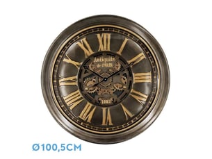 Horloge murale fabrilamp genova 100,5 x 100,5 cm cuir doré engrenages mobiles