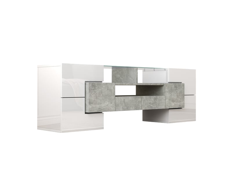  Meuble tv blanc brillant 145 cm led design moderne surface verre  - Conforama W