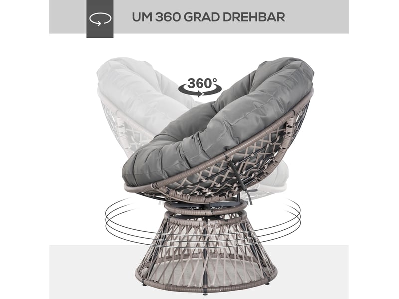  Fauteuil papasan 87x97x86 cm pivotant 360 degrés métal gris  - Conforama E