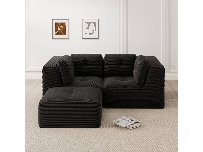  Canapé d’angle modulable 2 places velours côtelé noir – 208 x 177 x 69 cm Fay Lum - Conforama B