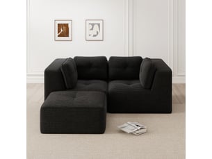 Canapé d’angle modulable 2 places velours côtelé noir – 208 x 177 x 69 cm
