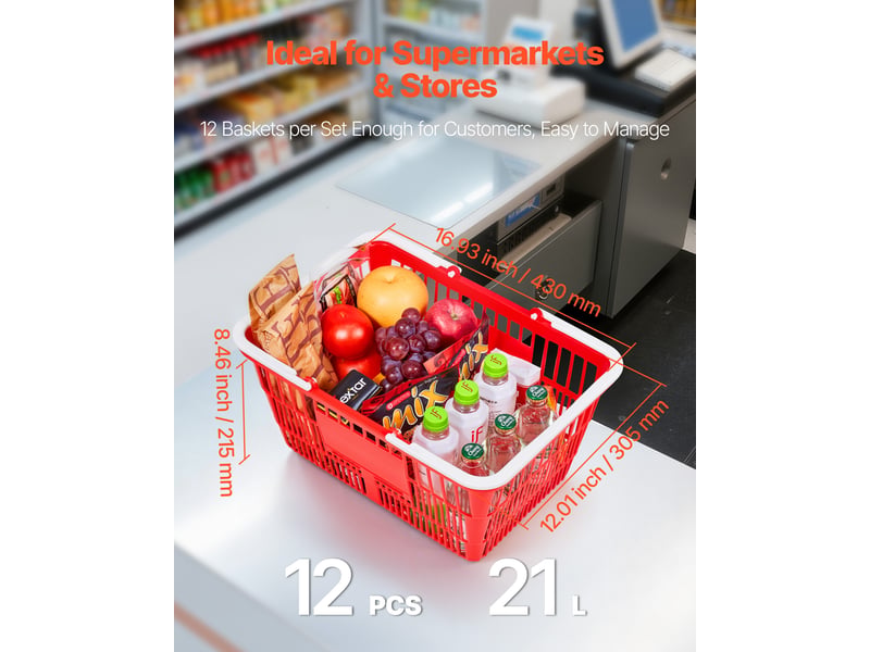  Vevor panier de courses plastique pe à provisions lot de 12 21 l avec poignées  - Conforama C