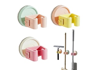 Attache balai mural avec ventouse, range balai porte balais murale, accroche balais sans percer pour serpillières, pelles, outils, 3 pièces, multicolore