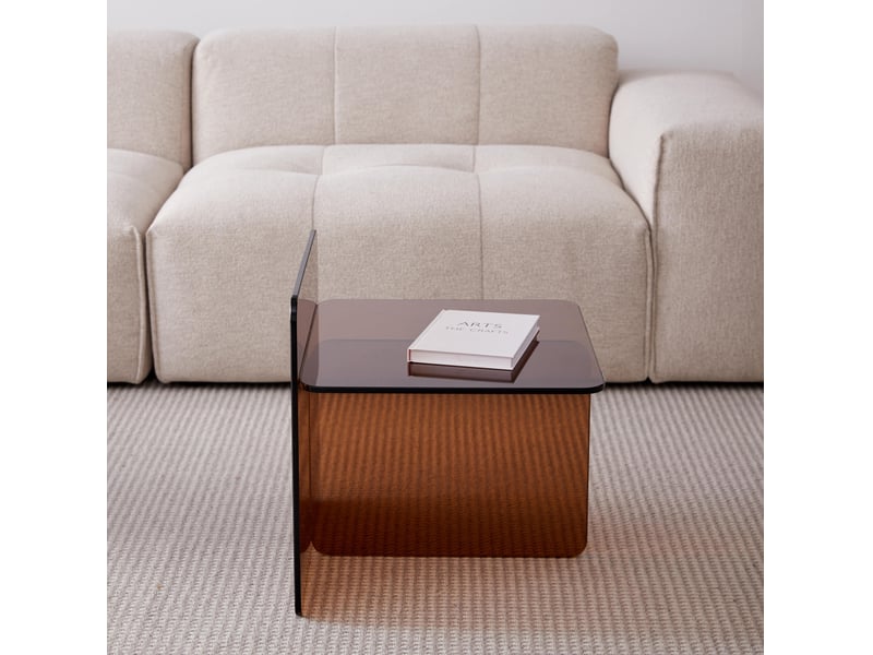  Table d’appoint en verre trempé cintré marron – 45 x 45 x 51 cm  - Conforama C