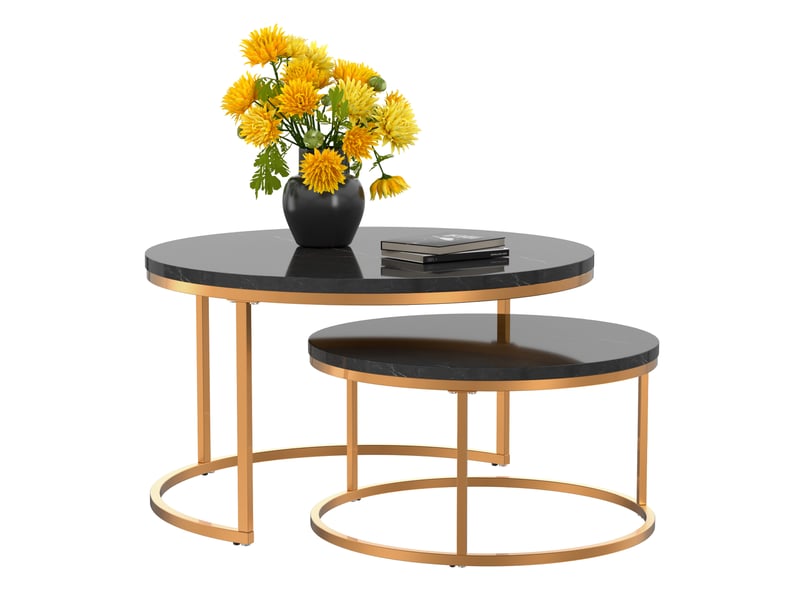  Ensemble de 2 table basse gigogne ronde 80x80x4560x60x33.5 cm, noir et dore  - Conforama A