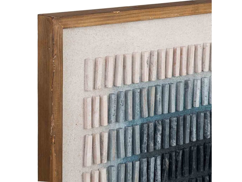 Tableau artisanal en bois recyclé relief beige et bleu 62x4x62h cm - Conforama E