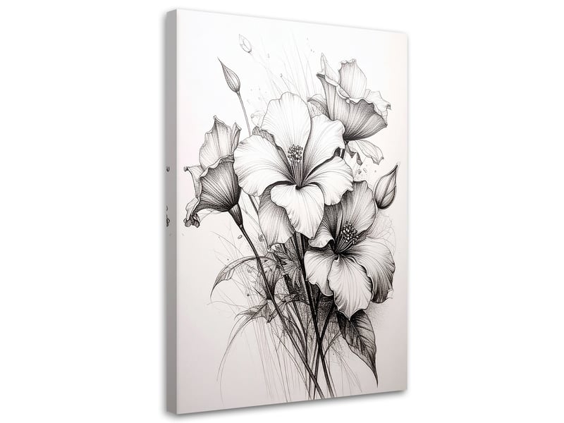  Tabelau sur toile, fleurs noires et blanches dans une délicate composition botanique 60x90 1328138614 - Conforama A