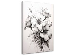 Tabelau sur toile, fleurs noires et blanches dans une délicate composition botanique 60x90