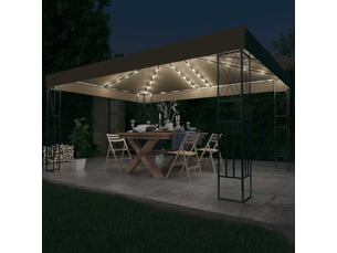 Tonnelle avec guirlande lumineuse à led 3x4 m taupe tissu cf62470