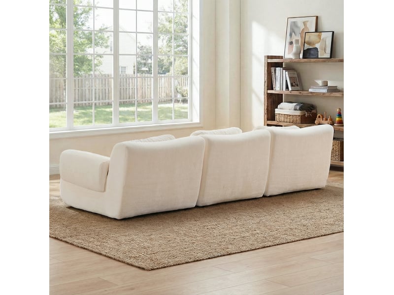  Canapé droit modenvie 3 places design ondulé en chenille blanc 288 x 101 x 69 cm  - Conforama E