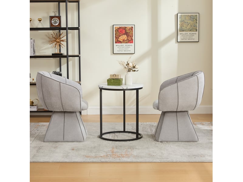  Fauteuil pivotant 56x54x74,5 cm, pour salon, bureau, avec dossier haut ergonomique et accoudoirs larges, gris, chenille  - Conforama D