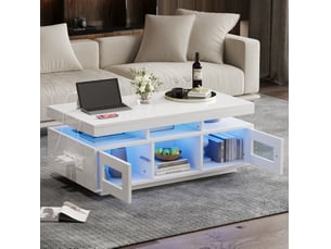 Table basse rectangulaire coloris blanc FLORAGRACE - 50 cmx100 cm